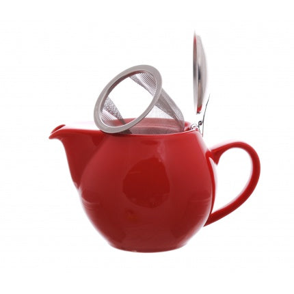 Red loose leaf tea pot with infuser