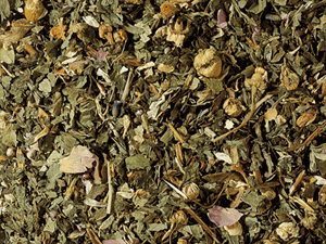 Chill out loose leaf tea is a blend of green tea , Peppermint, aniseed, lime leaves and safflower petals 