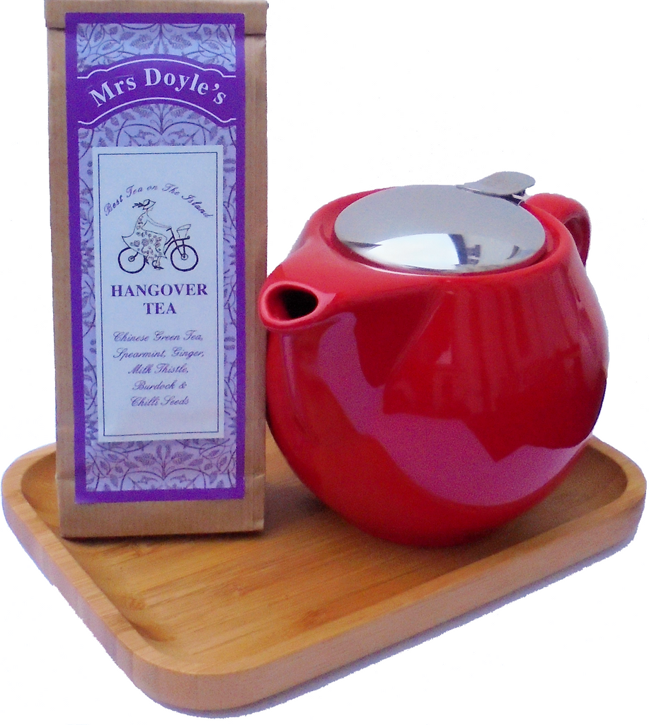 Hangover Tea Gift Set includes red tea pot with filter and pack of loose leaf  Hangover tea 