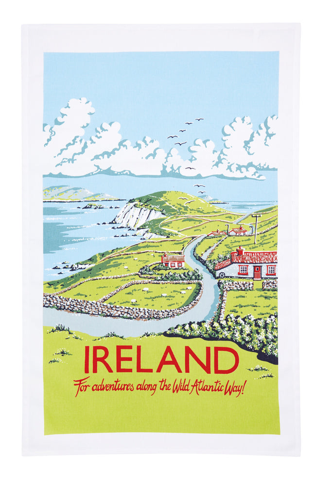 Mrs Doyle's Wild Atlantic Way Tea Towel is a lovely Irish tea towel, It features a lovely image of the Wild Atlantic Way route, its made from Irish linen