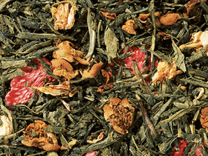 white and green loose leaf tea with vanilla and jasmine flavor